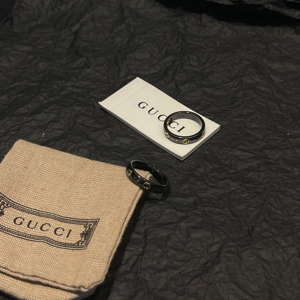 18K Double Gucci Icon Black Corundum Ring