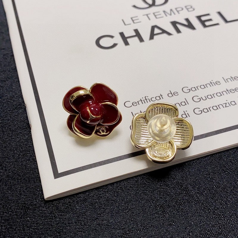 18K  Chanel Red & Pink Camellia Earrings