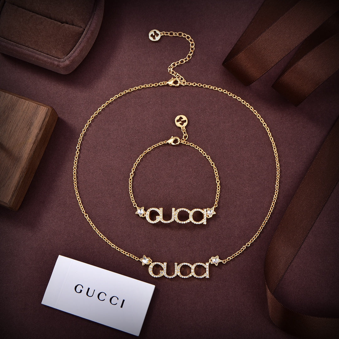 18K Double Gucci Embellished Script Letter Necklace