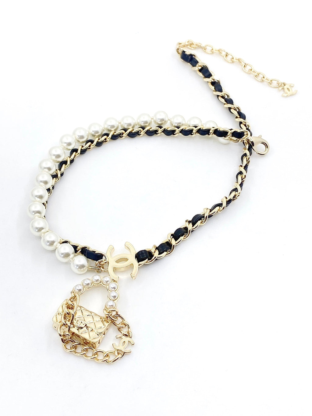 18K  Chanel Pearl Bag Pendant Necklace