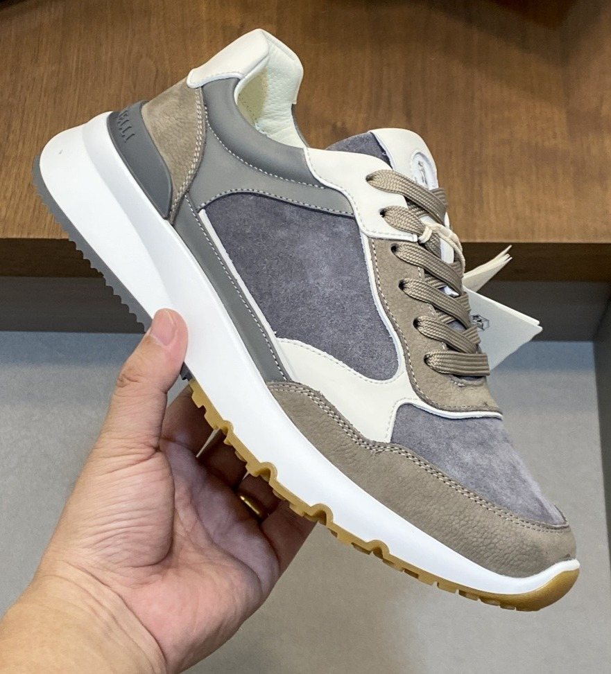 Brunello Cucinelli Gray and Taupe Low-Top Sneakers — front