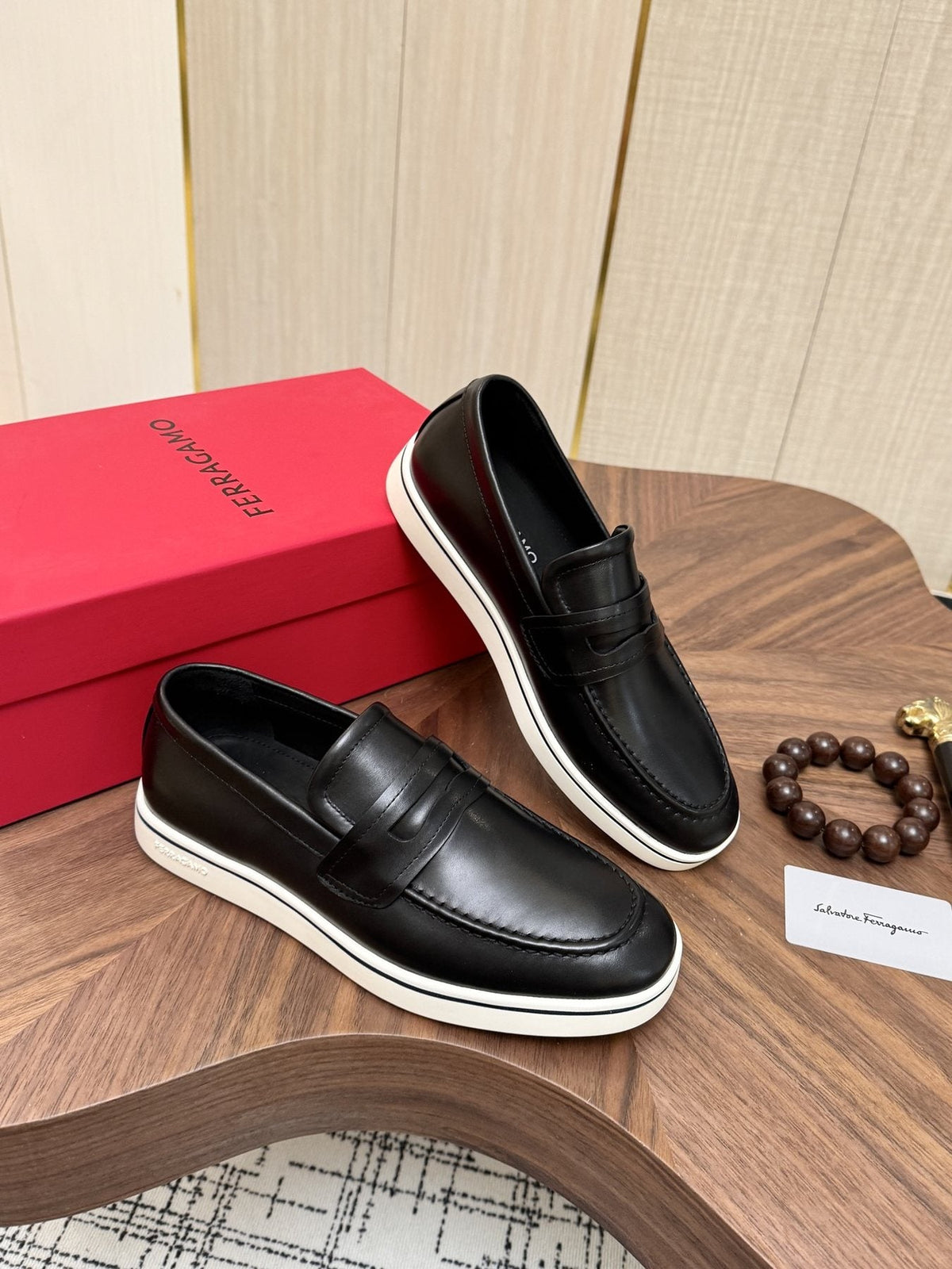 Salvatore Ferragamo Black Penny Loafers — front