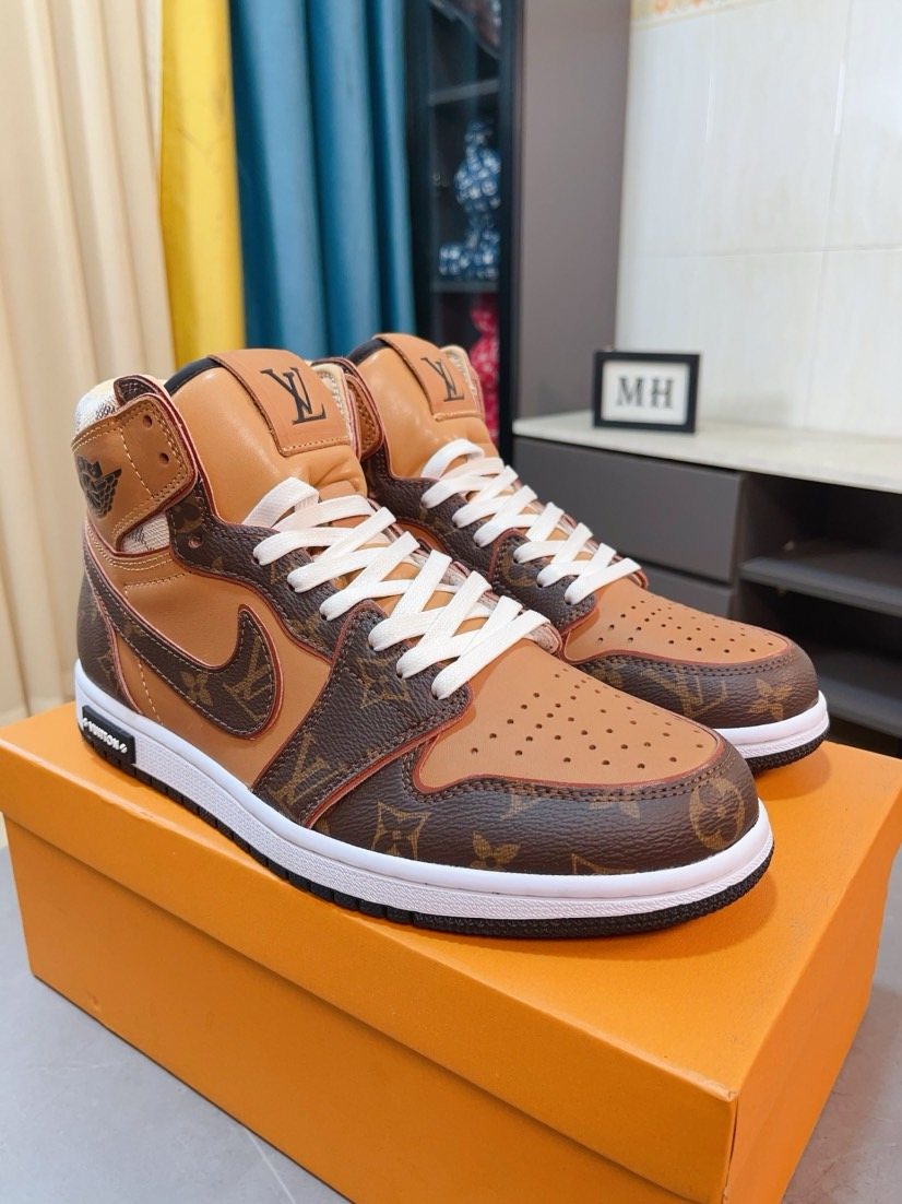 Nike Tan and Dark Brown Patterned High-Top Sneakers — hero