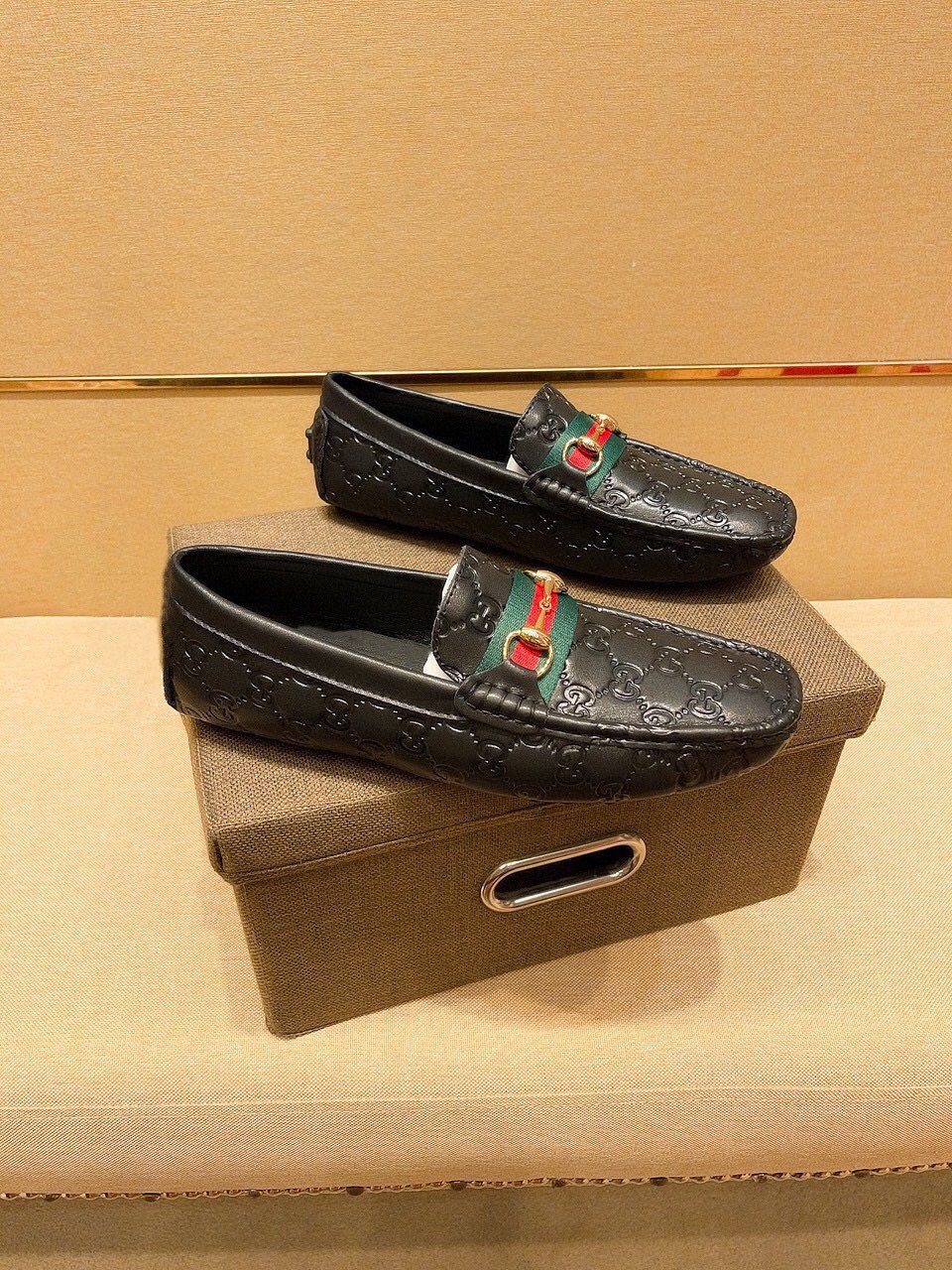 Gucci Embossed Loafers with Green and Red Band — hero