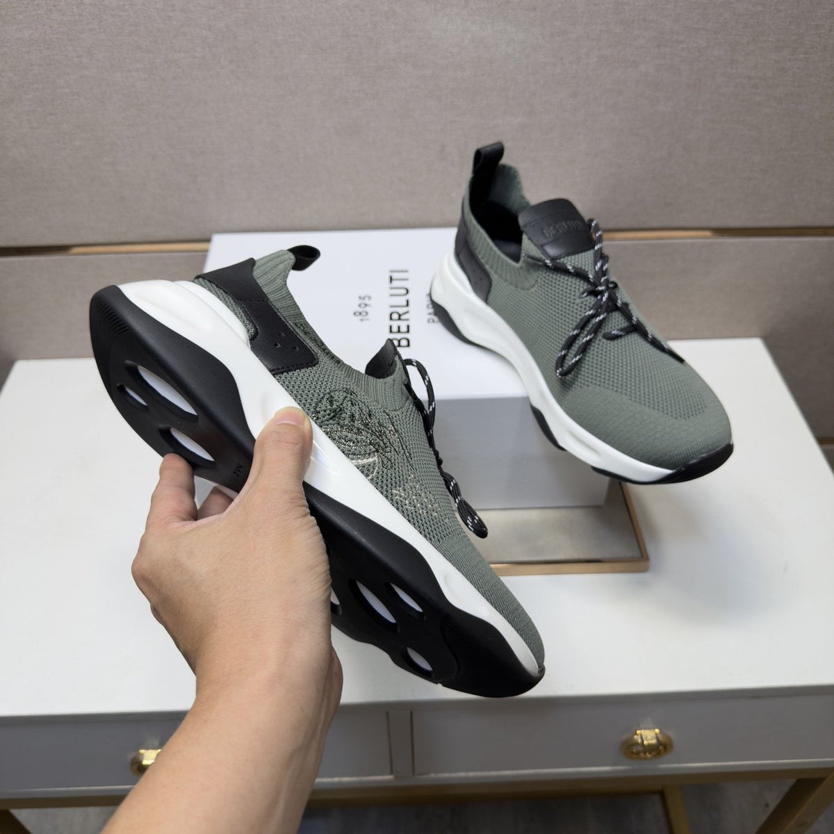 Berluti Olive Gray Lace-Up Sneakers — model