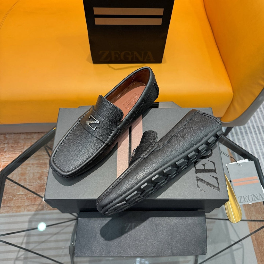 Zegna Black Driving Loafers — side