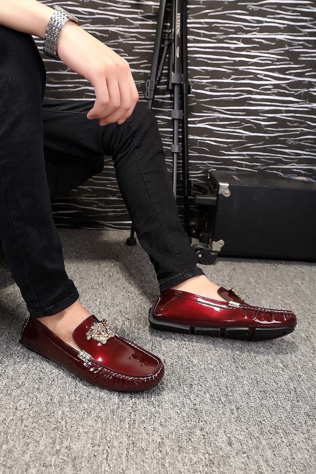 Versace Burgundy Ornament Loafers — model
