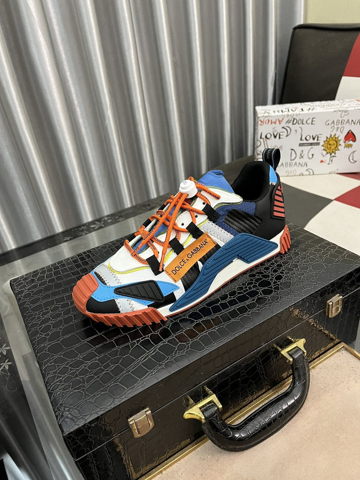 Dolce & Gabbana Colorblock Sneakers with Orange Laces — front