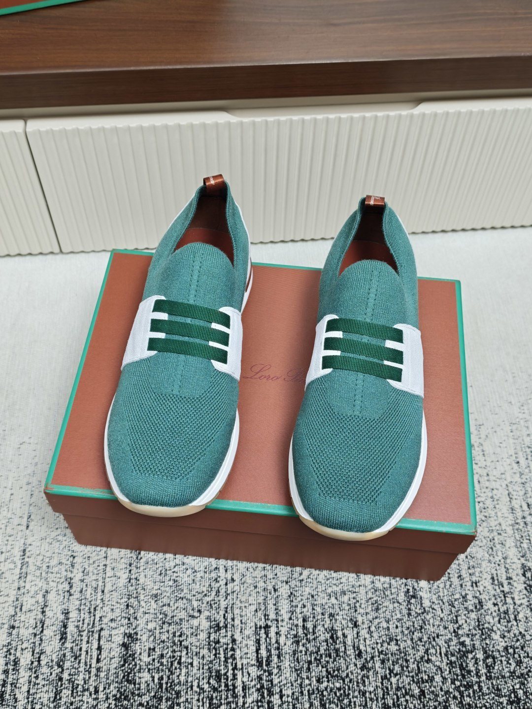 Teal Green Knit Slip-On Sneakers — front