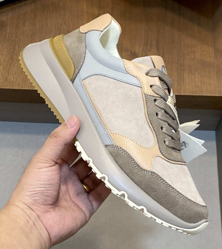 Brunello Cucinelli Cream and Gray Low-Top Sneakers — front
