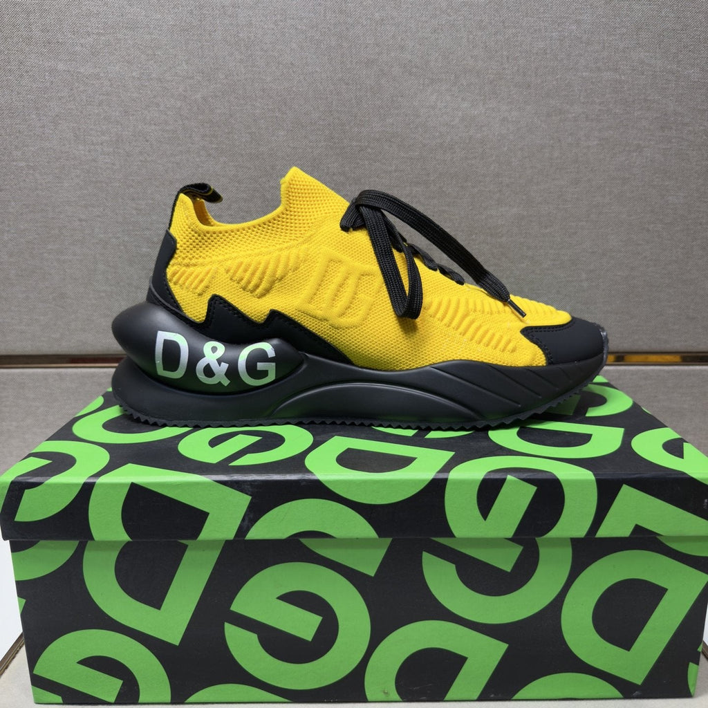 Dolce & Gabbana Yellow and Black Lace-Up Sneakers — side