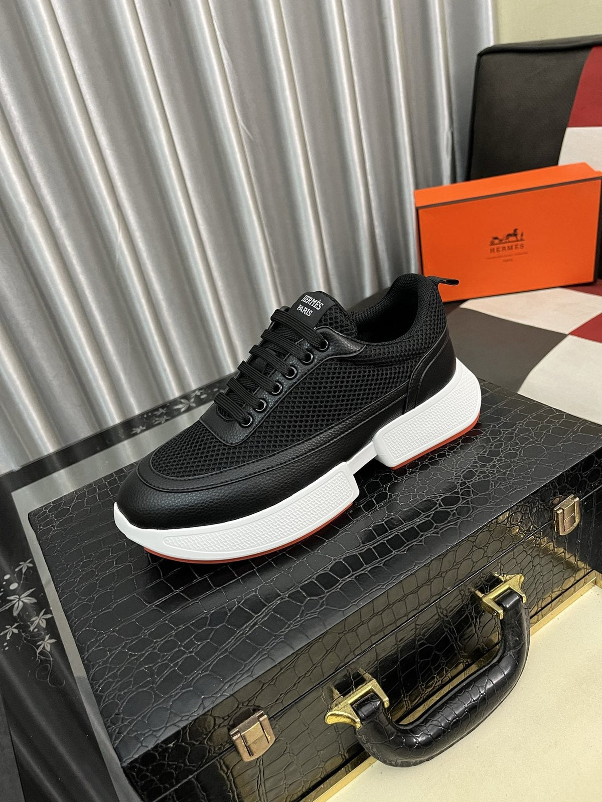 Hermès Layered Lace-Up Sneakers — front