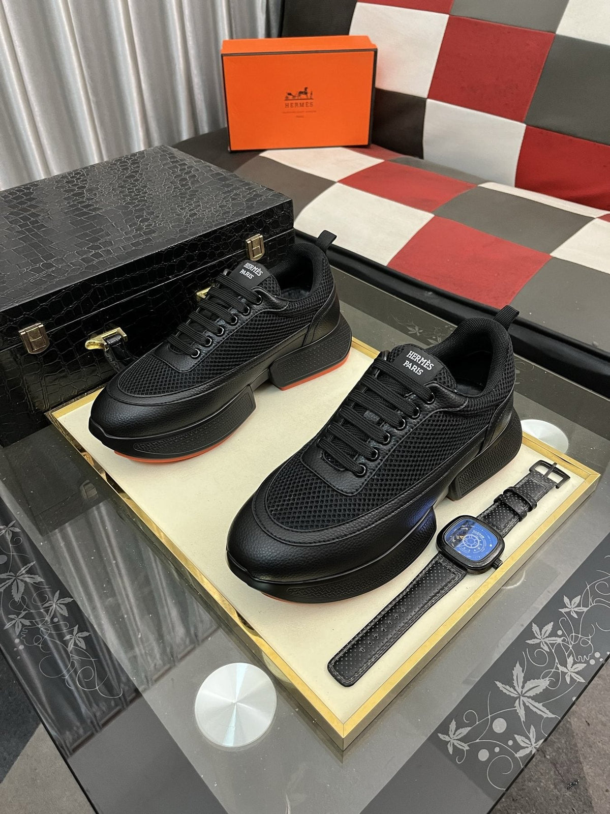 Hermès Layered Lace-Up Sneakers — front