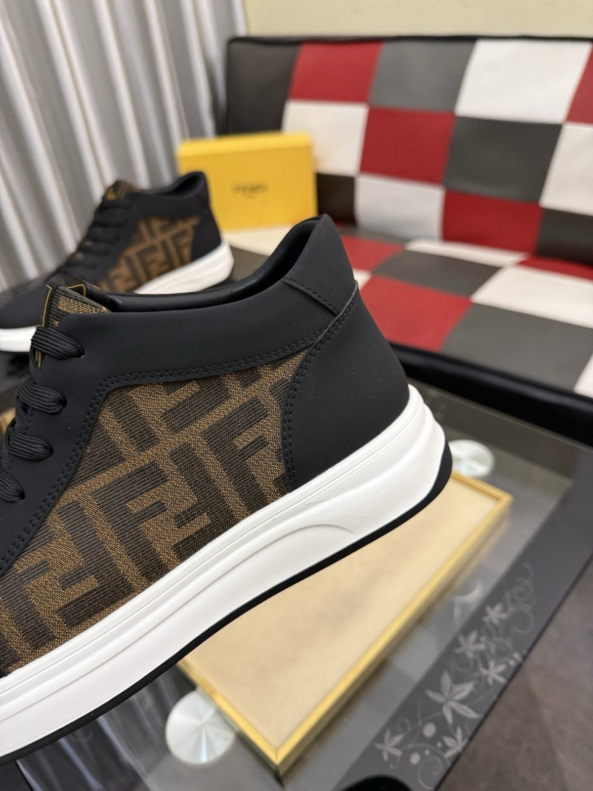 Fendi Patterned-Panel Lace-Up Sneakers — detail