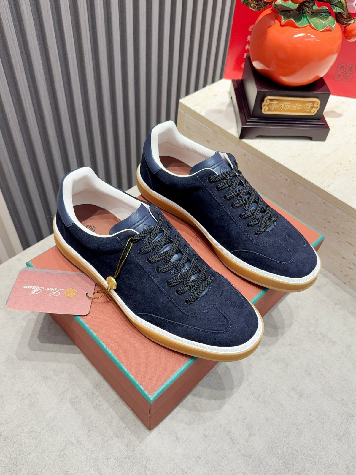 Loro Piana Tennis Walk Suede Low-Top Sneakers — front