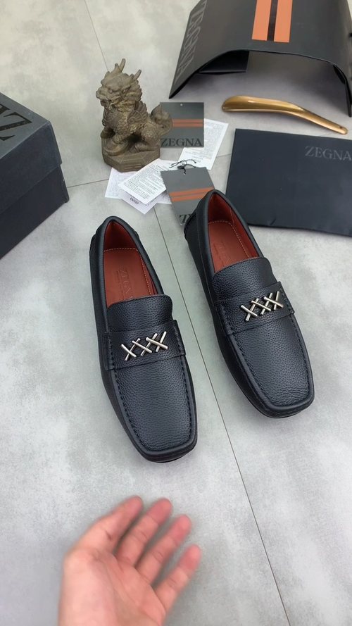 Zegna Square-Toe Leather Loafers with X Accents — front