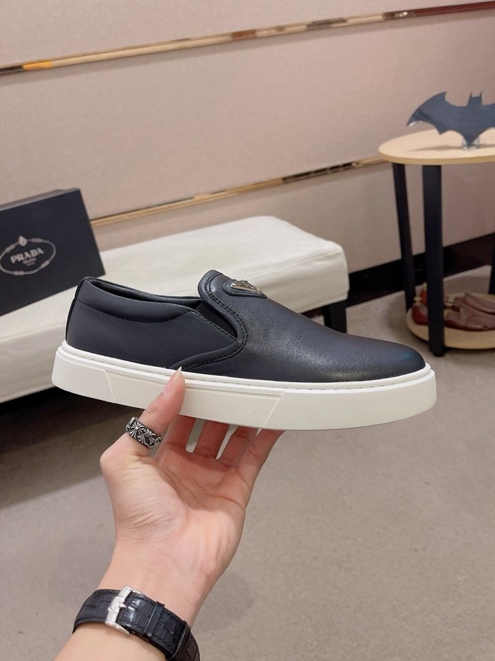 Prada Triangle-Patch Slip-On Shoes — side