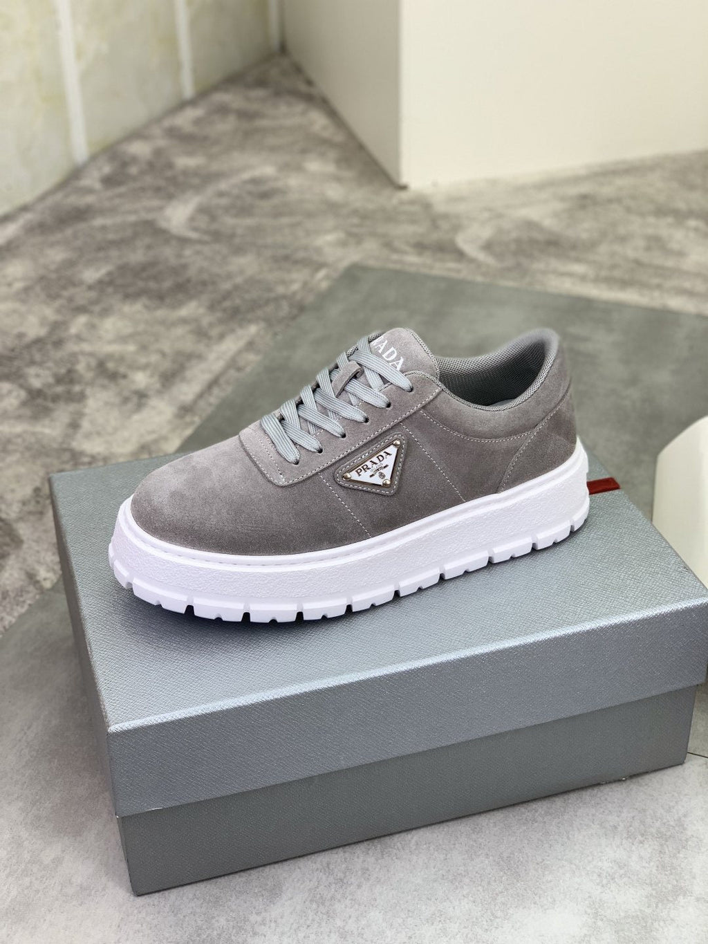 Prada Men's Lace-Up Sneakers with Ridged Soles — side