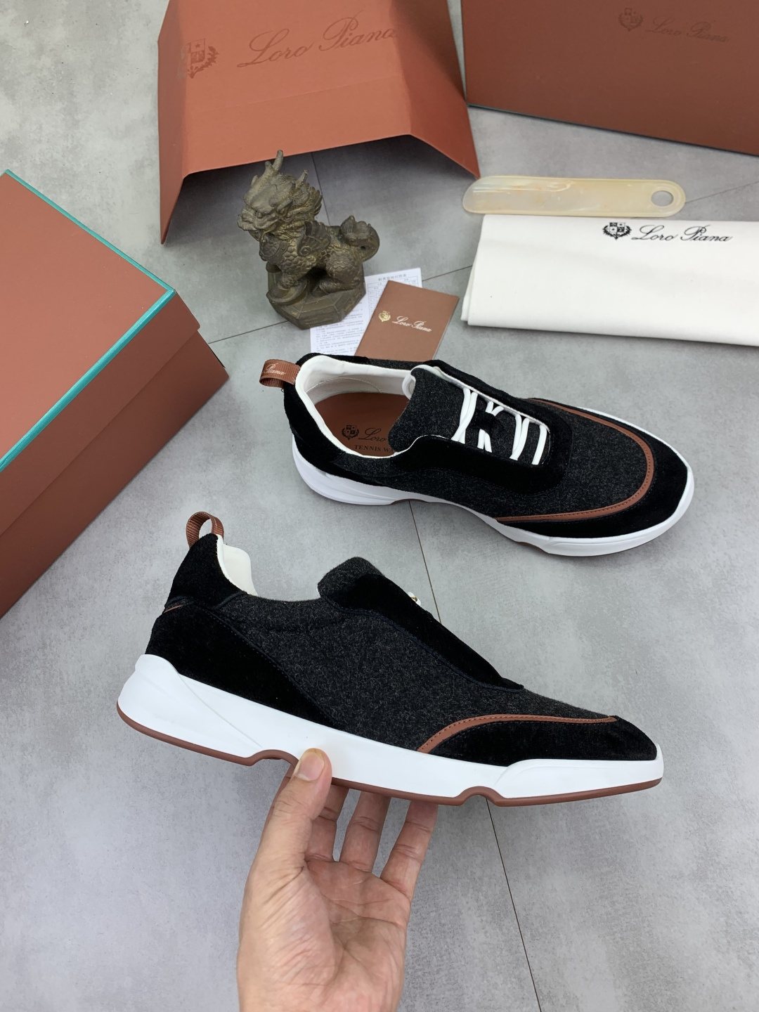 Loro Piana Contrast-Trim Lace-Up Sneakers — model
