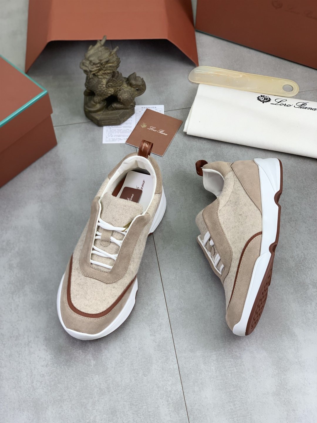 Loro Piana Contrast-Trim Lace-Up Sneakers — front