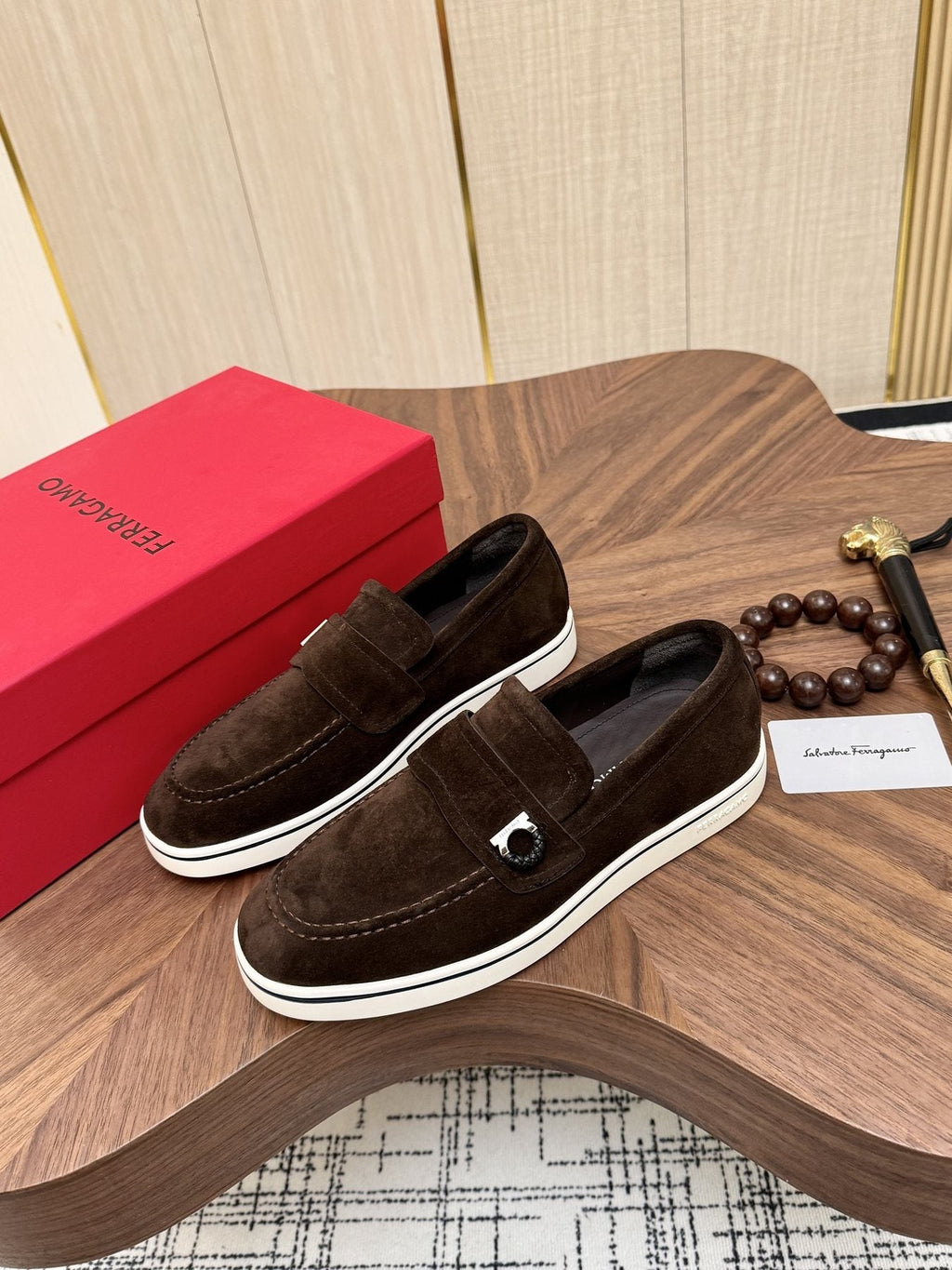 Salvatore Ferragamo Men's Strap-Detail Slip-On Shoes — front