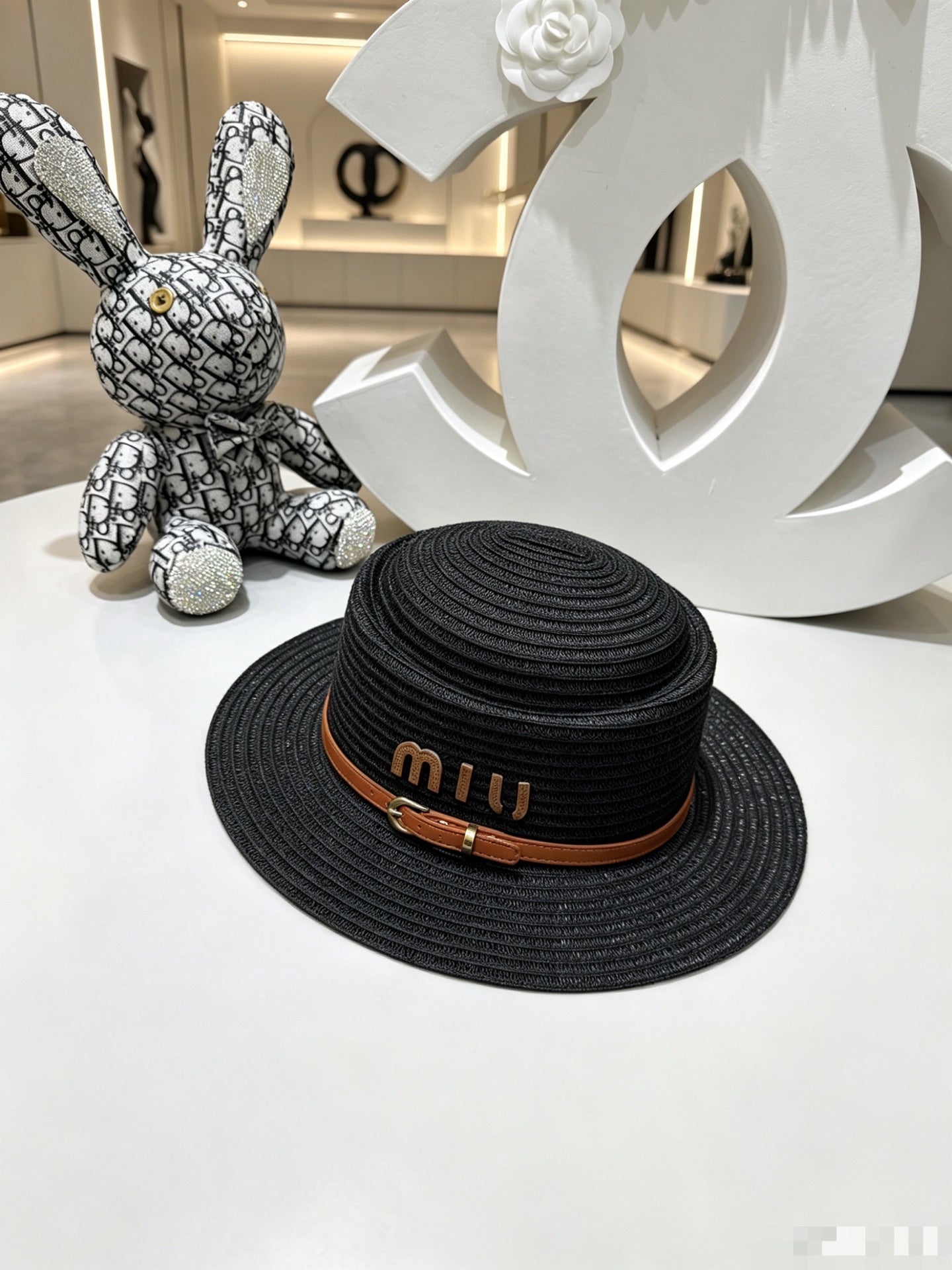 MIU MIU Concave Crown Flat Brim Cap