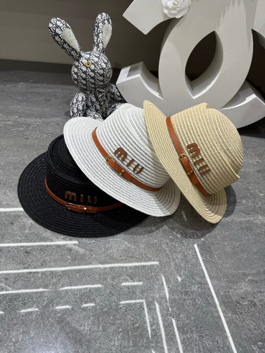 MIU MIU Concave Crown Flat Brim Cap