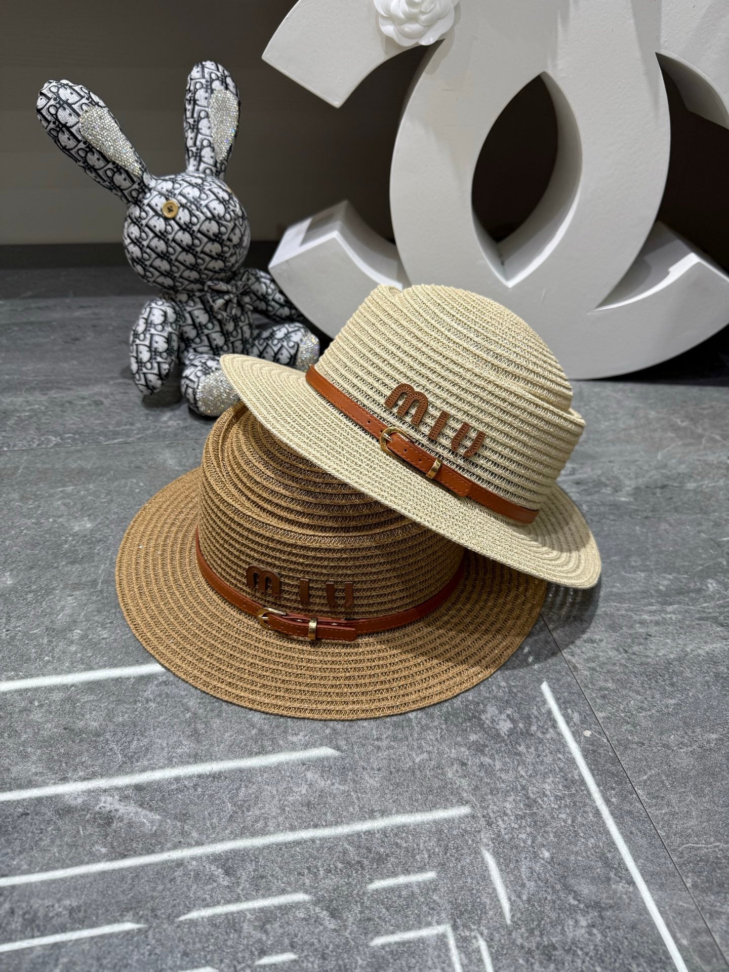 MIU MIU Concave Crown Flat Brim Cap